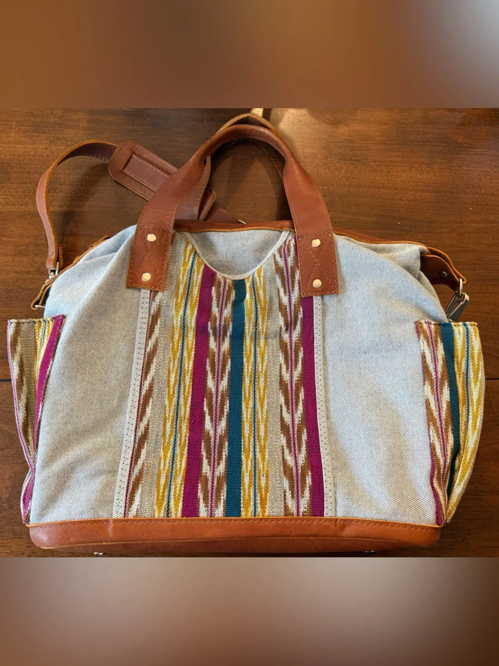 Nena & Co - Denim and Brown Leather Convertible Women’s Tote Backpack